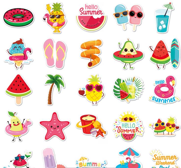 Summer Stickers Pack, Cute Tropical Beach Vinyl Decals for Water ...
