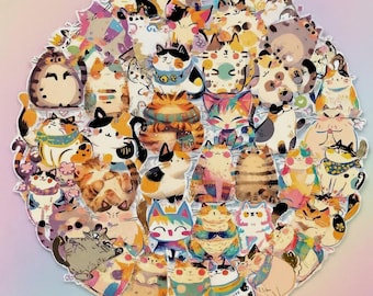 Chunky Cat Art Sticker Pack, Kawaii Transparent Cute Cat Stickers, Glossy Waterproof, for Junk Journals Laptops Water Bottles, Skateboards
