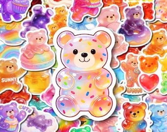 Candy Bear Sticker Pack – Kawaii Gummy Bear Vinyl Stickers, Cute Rainbow Sweet Treat Decals for Laptops, Journals & Water Bottles