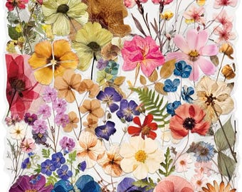 Transparent Pressed Flower Sticker Pack – Clear Botanical Floral PVC Stickers for Journals, Scrapbooking & Planner Decor