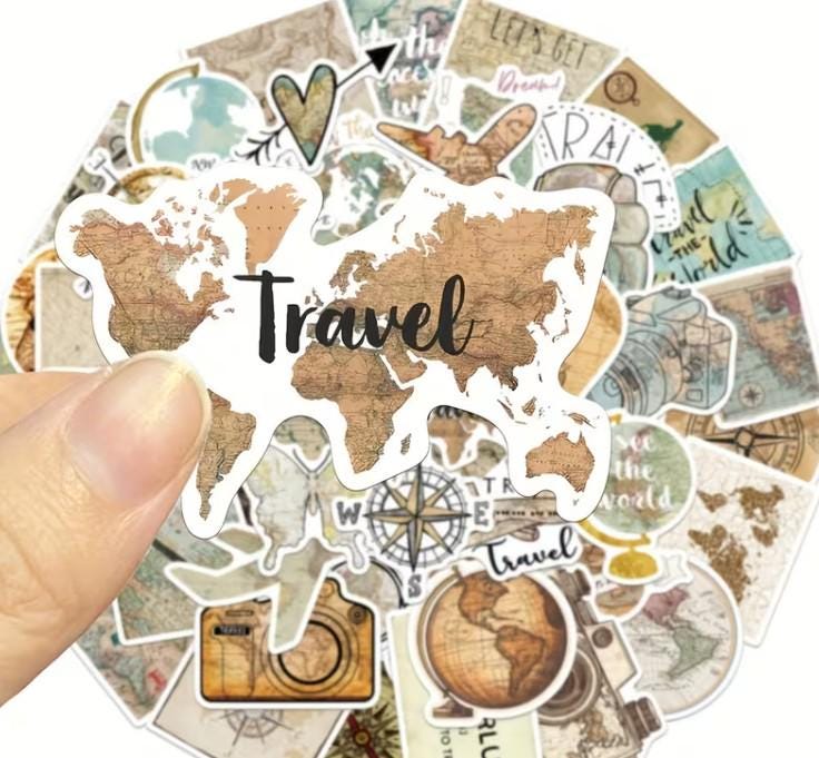 Travel Stickers Vintage Map Adventure Sticker Pack Wanderlust World Map ...