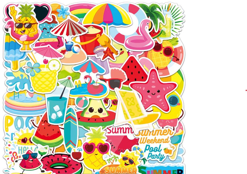 Summer Stickers Pack, Cute Tropical Beach Vinyl Decals for Water ...