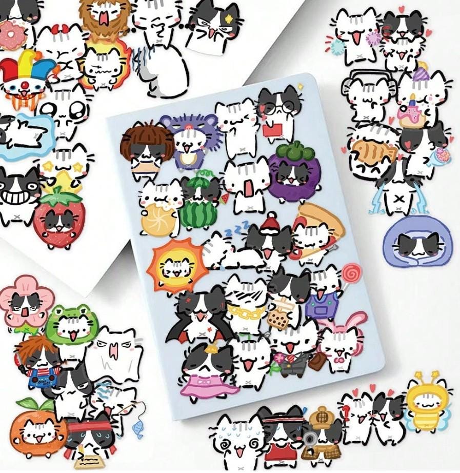 Cute Cat Sticker Pack, Kawaii Cat Stickers, Funny Meme Kitty Stickers ...