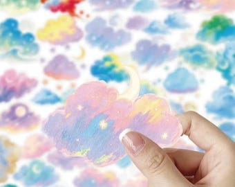 Pastel Cloud Vinyl Sticker Pack – Watercolor Moon & Celestial Sky Aesthetic Decals for Journals,  Laptops and Water Bottles