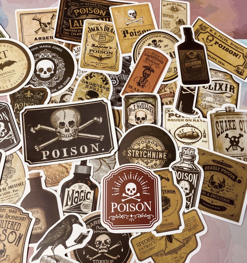 Gothic Apothecary Poison & Potion Stickers Pack, Waterproof PVC Matte ...
