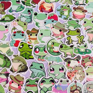 Small Frog Stickers, Waterproof Vinyl Kawaii Cute Frog Sticker Pack, Random No Duplicate Decal for Journals Laptops Water Bottles Skateboard