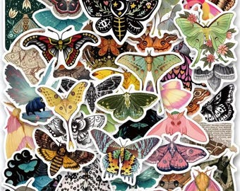 Moth and Butterfly Sticker Pack, Vintage Insect Stickers, Cottagecore Dark Academia Nature Decals for Journal Scrapbook Laptop