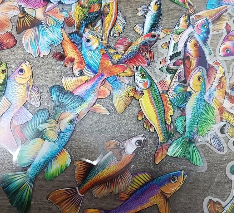 Transparent Fish Stickers, Watercolor Aquarium Freshwater Fish Sticker ...