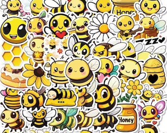 Cute Bee Stickers, Kawaii Honey Bee Vinyl Sticker Pack for Water Bottles, Laptops, Junk Journals, Spring Cottagecore Gift for Bee Lovers