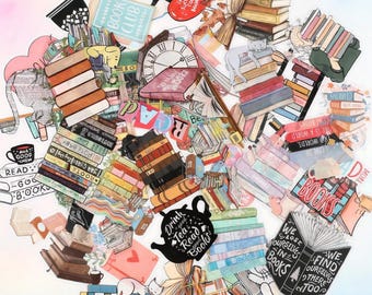 Transparent Book Stickers Reading Sticker Pack Book Lover Journal Stickers Book Stack Decals for Laptops Water Bottles
