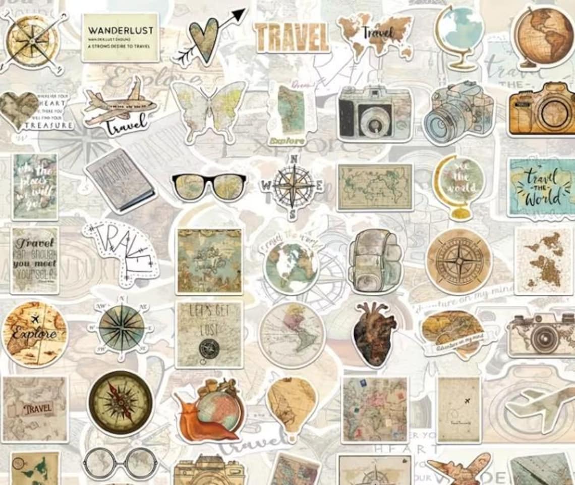 Model Sticker Map Travel Stickers Vintage Map Adventure Sticker Pack Wanderlust World Map ...