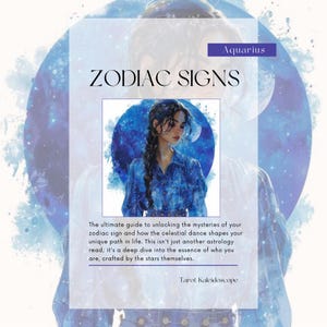 Páginas del Grimorio del Zodíaco de Brujería, Signo de Acuario, Horóscopo del Zodíaco, Lectura Astrológica, Carta Astral, Horóscopo, Predicción Psíquica,