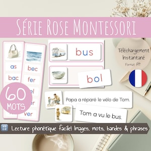 Pack de Lecture Série Rose Montessori | Vignettes Étiquettes & phrases illustrées en français | Ressource Éducative Montessori | PDF