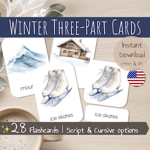 28 Cartes de Nomenclature – Thème Hiver – Cartes Montessori en Anglais – PDF à télécharger
