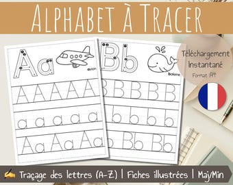 Alphabet Tracing Worksheets in French | Handwriting Practice | ABC Tracing Book Printable Alphabet | Printable Preschool and Kindergarten