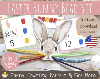 Easter Counting Activity | Easter Pattern Activity | Printable Bunny Bead Lacing Set | Fine Motor Activities for Kids | Instant Download PDF