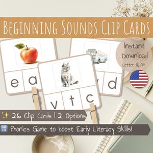 Phonologie Cartes à Pince Sons d'attaque |  Atelier phonologie | Cartes en ANGLAIS | Ressource Éducative Montessori