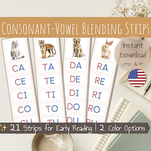 Bandes de lecture Syllabes Simples | Atelier phonologie | Cartes Syllabes en Anglais | Ressource Éducative Montessori