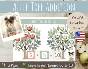 Apple Tree Addition – Game for adding Numbers up to 20 - Printable Addition Activity – Fun Preschool Math – Montessori-Inspired