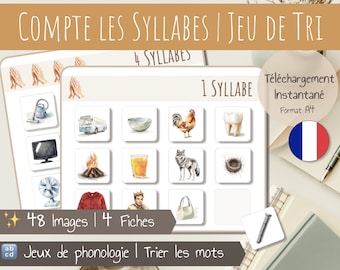 French Syllable Sorting Activity | Phonics Cards | Sort the words |  Syllable Activity | Montessori inspired | Printable