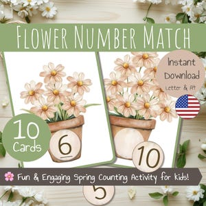 Conteo de primavera – Juego de conteo botánico imprimible – Juego de conteo de números del 1 al 10 – Actividad preescolar para niños pequeños