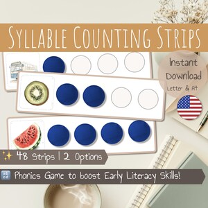 Phonologie Jeu des Jetons Compter les syllabes | 48 images | Atelier phonologie | Cartes en français | Ressource Éducative Montessori