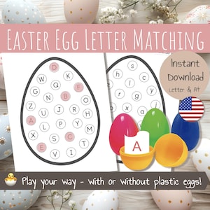 Huevos de Pascua: Emparejamiento de letras / Emparejamiento del alfabeto / Imprimible de mayúsculas y minúsculas / Emparejamiento del alfabeto / Reconocimiento de letras