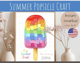 Manualidad de verano / Manualidad de paleta de verano para niños / Recortar y pegar / Actividad artística de recuerdo de verano / Regalo para padres / PDF imprimible para preescolar