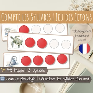 Phonologie Jeu des Jetons Compter les syllabes | 48 images | Atelier phonologie | Cartes en français | Ressource Éducative Montessori