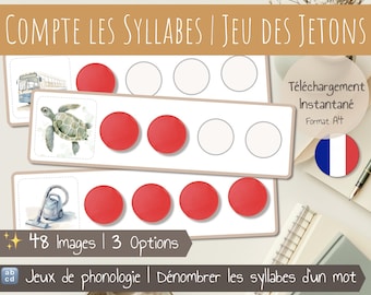 French Syllable Counting Cards | Phonics Cards |  Syllable Activity | Montessori inspired | Printable
