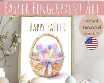 Ostern Fingerabdruckkorb für Kinder | Frohe Ostern Fingerabdruck Kunst | DIY Geschenk Andenken Handwerk | Frühlingsaktivität | Sofort Download PDF