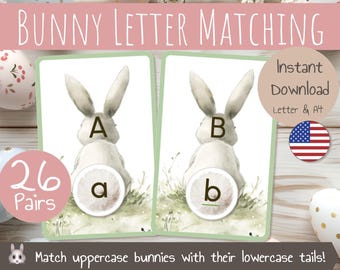 Easter Letter Matching | Bunny Alphabet Match | Uppercase & Lowercase Printable | Alphabet Matching Cards | Letter Recognition