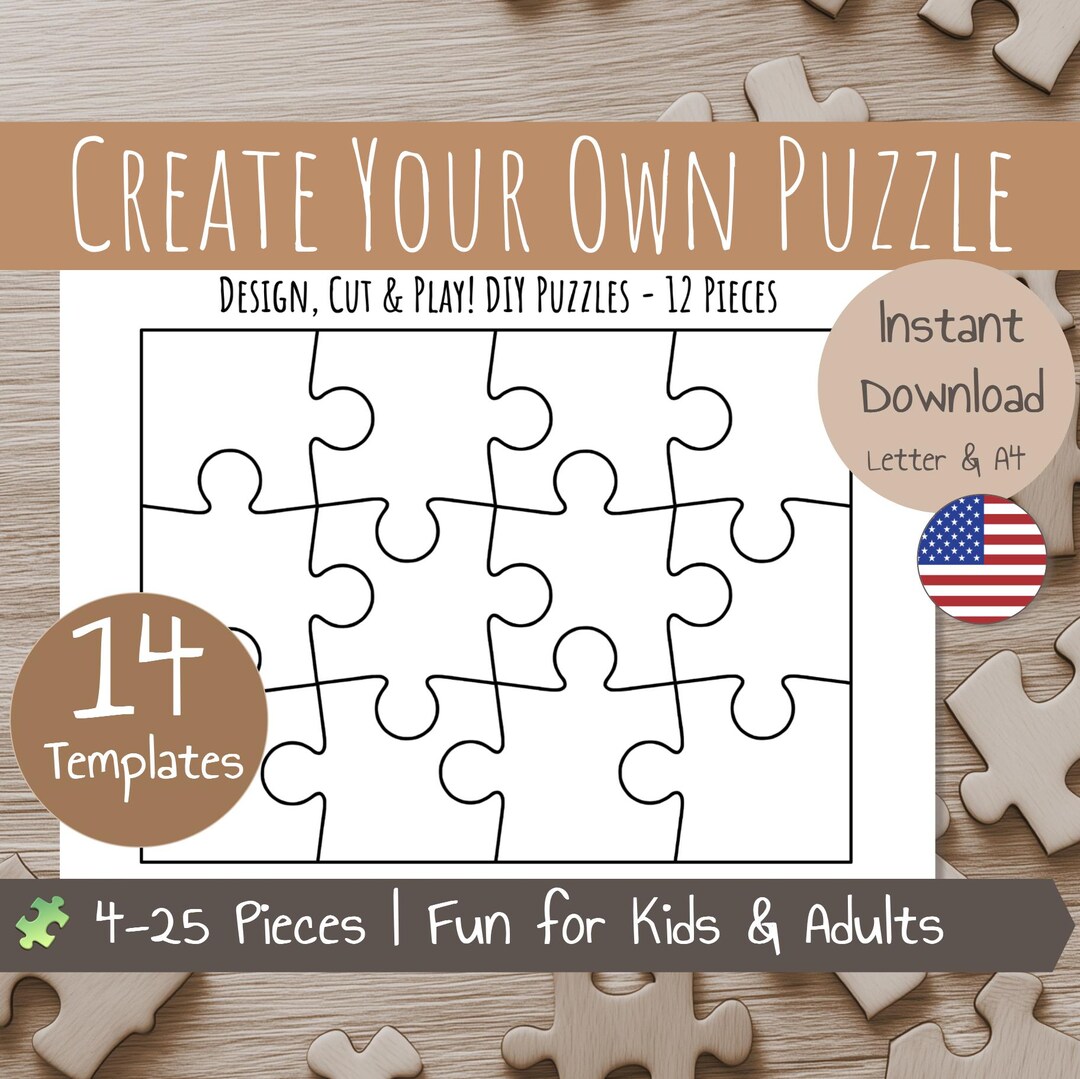 Puzzle Templates 4 to 25 Pieces Create Your Own Puzzle Custom DIY Puzzle Templates 4 to 25 Pieces Create Your Own Puzzle Custom DIY