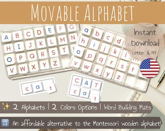Montessori Movable Alphabet with Word Building Mats | Uppercase & Lowercase Letters | Montessori inspired | Printable Alphabet