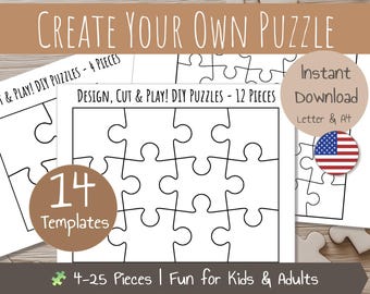 Puzzle Templates 4 to 25 Pieces | Create Your Own Puzzle | Custom DIY Puzzle | Jigsaw Puzzle for Kids | Printable PDF -not editable