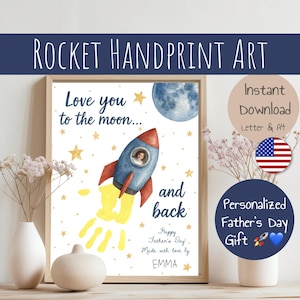 Impronta della mano per la festa del papà / Lavoretto per bambini / Arte missilistica da conservare / Attività spaziale / Regalo per la festa del papà o per i nonni / Impronta della mano per neonati / PDF
