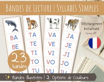 Bandes de lecture Syllabes Simples | Atelier phonologie | Cartes Syllabes en français | Consonne - Voyelle | Ressource Éducative Montessori