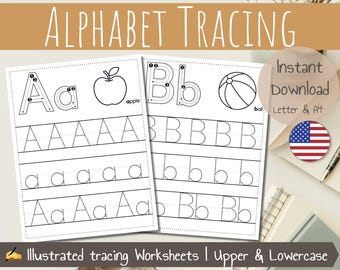 Alphabet Tracing Worksheets | Handwriting Practice | ABC Tracing Book Printable Alphabet | Printable Preschool and Kindergarten