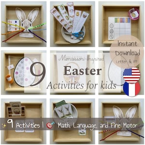 Pack d’activités de Pâques – 9 activités inspirées Montessori à imprimer | Maths Langage & Motricité fine | Français et anglais | PDF