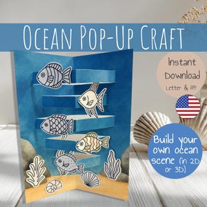 Ocean Pop-Up Craft | 2D & 3D Under the Sea Activity | Cut and Paste | Summer Beach Ocean Theme | Kids DIY Art Project | Summer Keepsake PDF