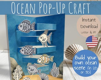 Ocean Pop-Up Craft | 2D & 3D Under the Sea Activity | Cut and Paste | Summer Beach Ocean Theme | Kids DIY Art Project | Summer Keepsake PDF