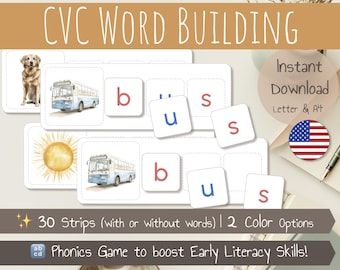 CVC Word Building | Phonics Cards | Matching Cards | Montessori inspired | Printable
