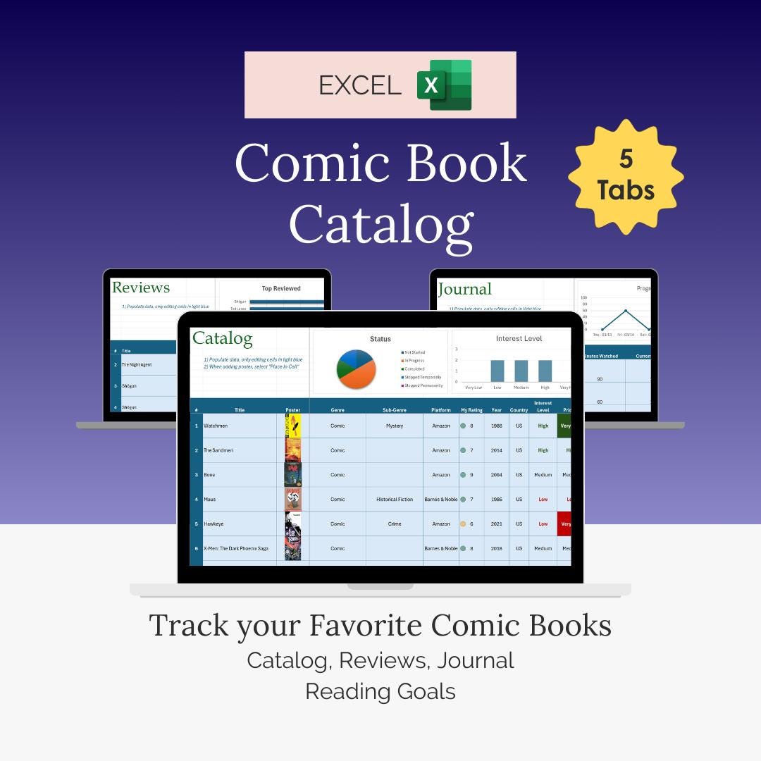 Comic Book Catalog Excel Tool Manage Catalog, Track Reviews