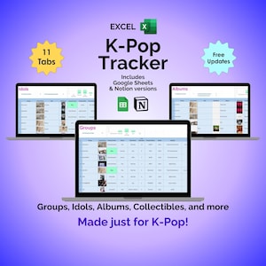 K-Pop Tracker Excel Template - K-Pop Album, K-Pop Concerts, Digital Fandom Organizer, Photocard Tracker, Korean Pop Music, K-Pop Collectible