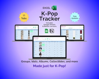 K-Pop Tracker Excel Template - K-Pop Album, K-Pop Concerts, Digital Fandom Organizer, Photocard Tracker, Korean Pop Music, K-Pop Collectible