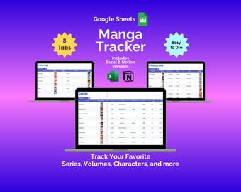Manga Tracker Google Sheets Digital Reading Journal Anime Log Series Volume Organizer Character Database Critic Ratings Otaku Planner