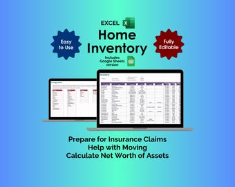 Home Inventory - Excel Home Management Emergency Prep Room Checklist Household Tracker Estate Planning Valuables Log Insurance Claim List