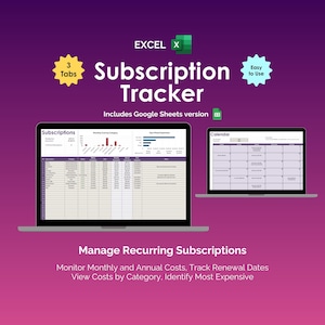 Subscription Tracker Excel Spreadsheet Template Recurring Expense Tracker Bill Payment Calendar Streaming Subscription Membership Renewal
