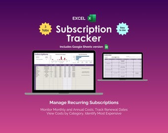 Subscription Tracker Excel Spreadsheet Template Recurring Expense Tracker Bill Payment Calendar Streaming Subscription Membership Renewal