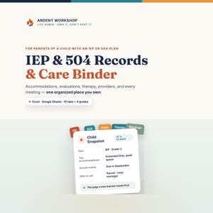IEP Binder, Special Needs Records Organizer, 504 Plan Planner, IEP Meeting Prep, Special Education, Excel & Google Sheets